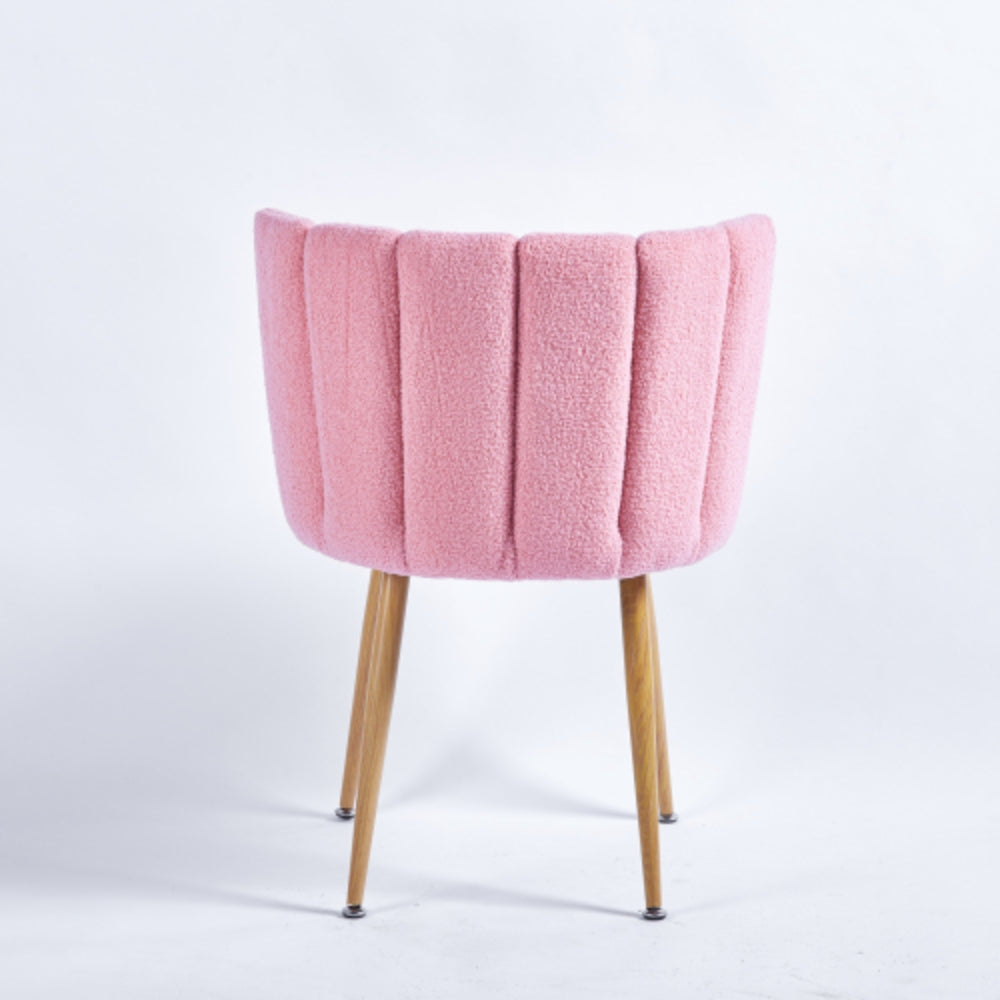 Set of 2 Pink Dining Chairs with Iron Tube Legs and Shorthair Cushions