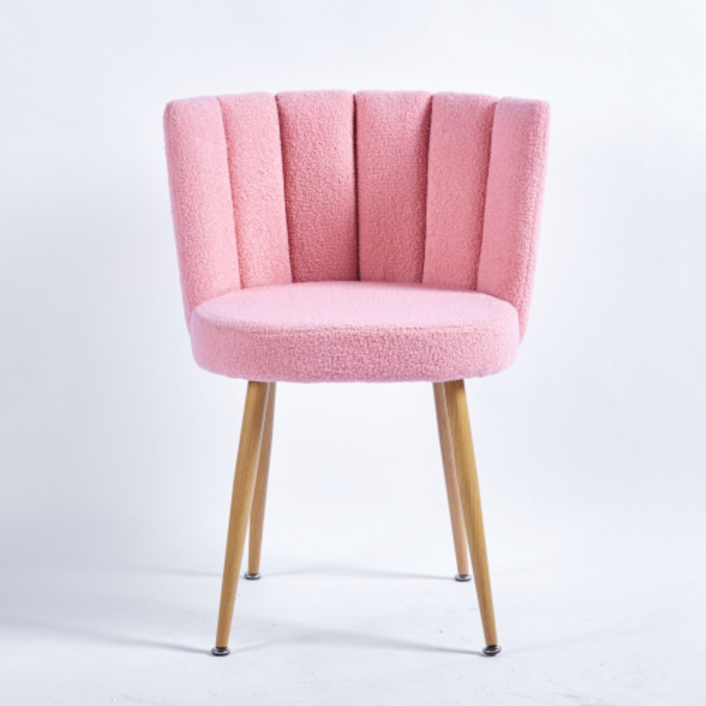 Set of 2 Pink Dining Chairs with Iron Tube Legs and Shorthair Cushions