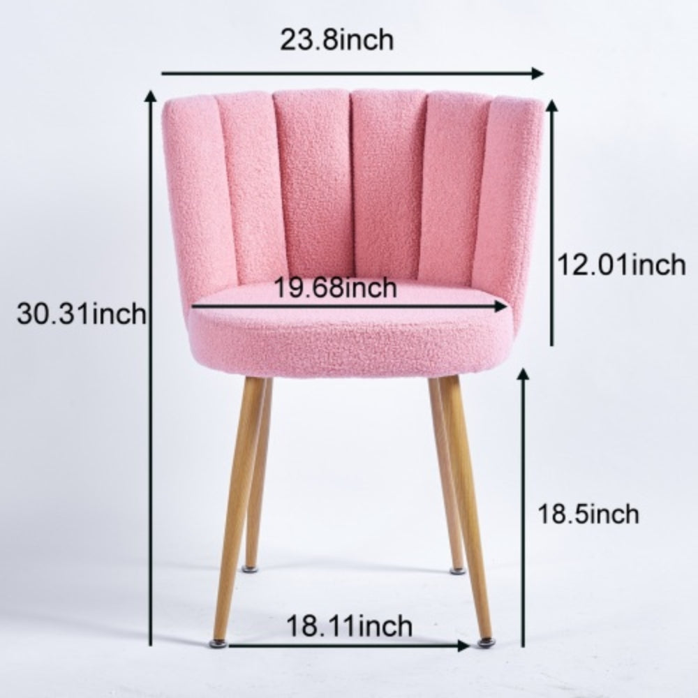 Set of 2 Pink Dining Chairs with Iron Tube Legs and Shorthair Cushions
