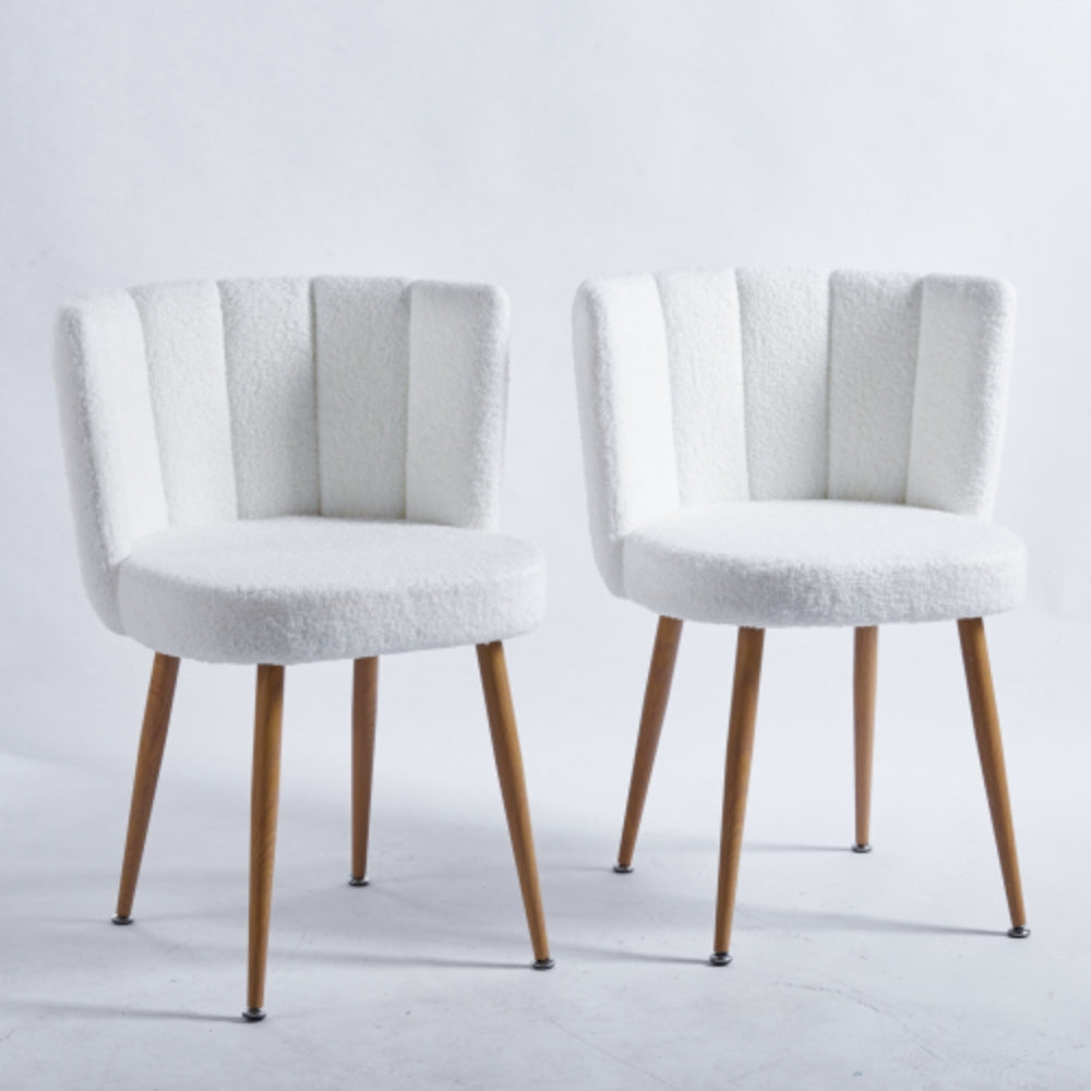 Set of 2 Modern White Dining Chairs with Iron Tube Legs and Short Hair Cushions