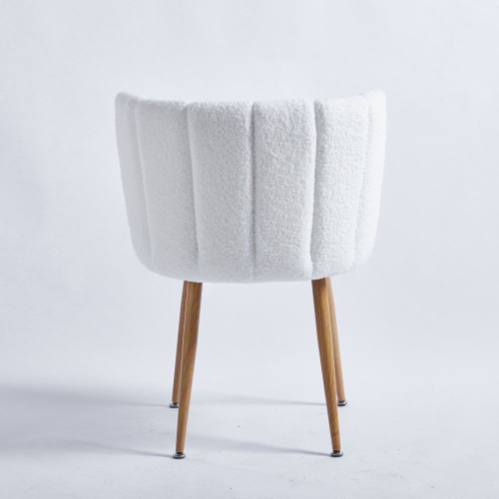 Set of 2 Modern White Dining Chairs with Iron Tube Legs and Short Hair Cushions