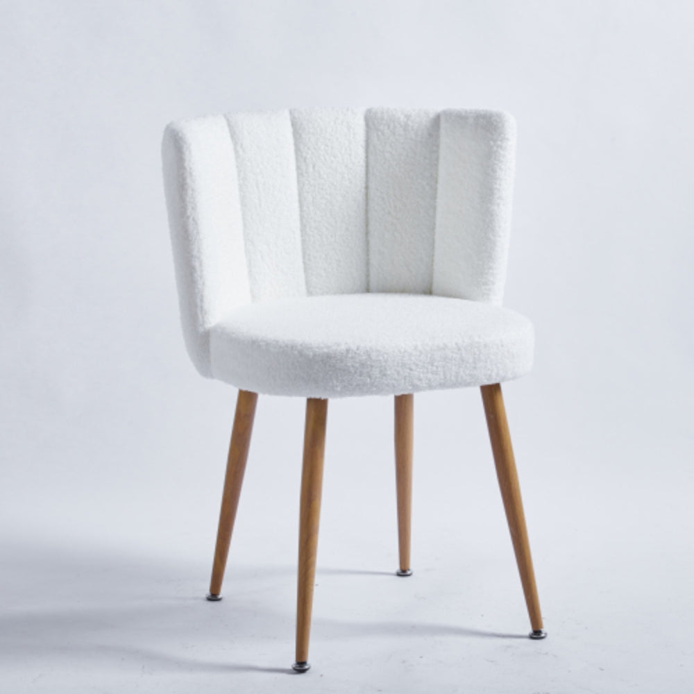Set of 2 Modern White Dining Chairs with Iron Tube Legs and Short Hair Cushions