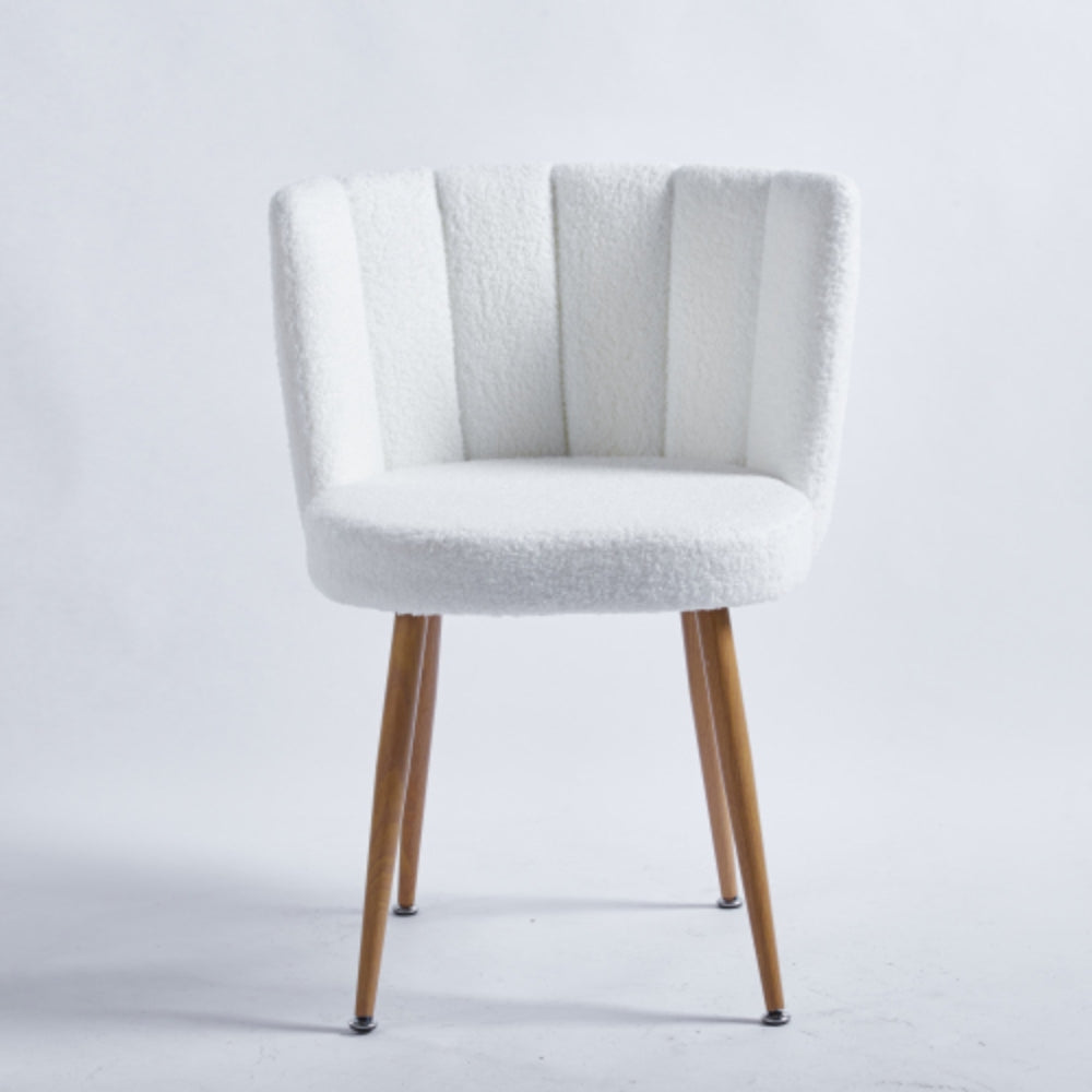 Set of 2 Modern White Dining Chairs with Iron Tube Legs and Short Hair Cushions