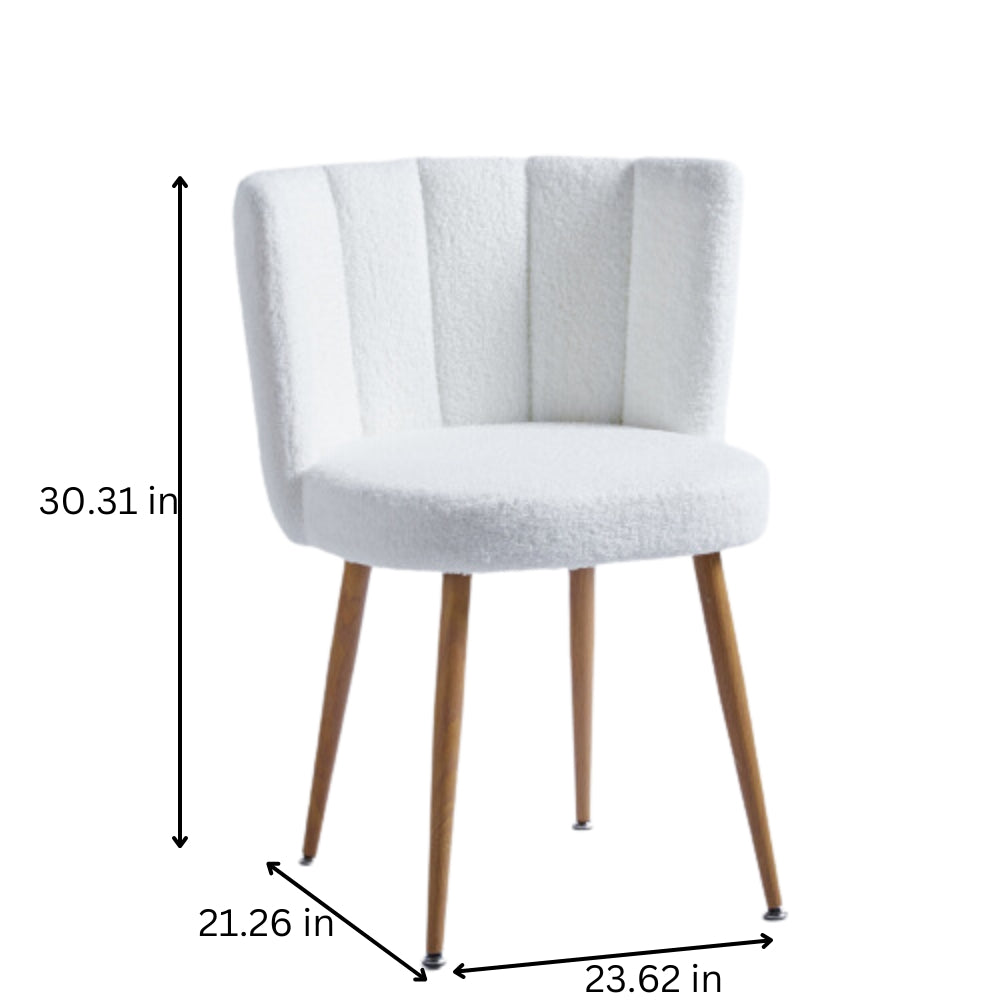 Set of 2 Modern White Dining Chairs with Iron Tube Legs and Short Hair Cushions