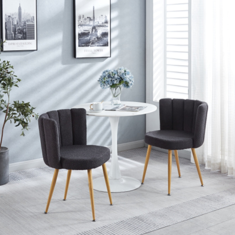 Set of 2 Modern Gray Dining Chairs with Iron Tube Wood Legs and Cushioned Backrest