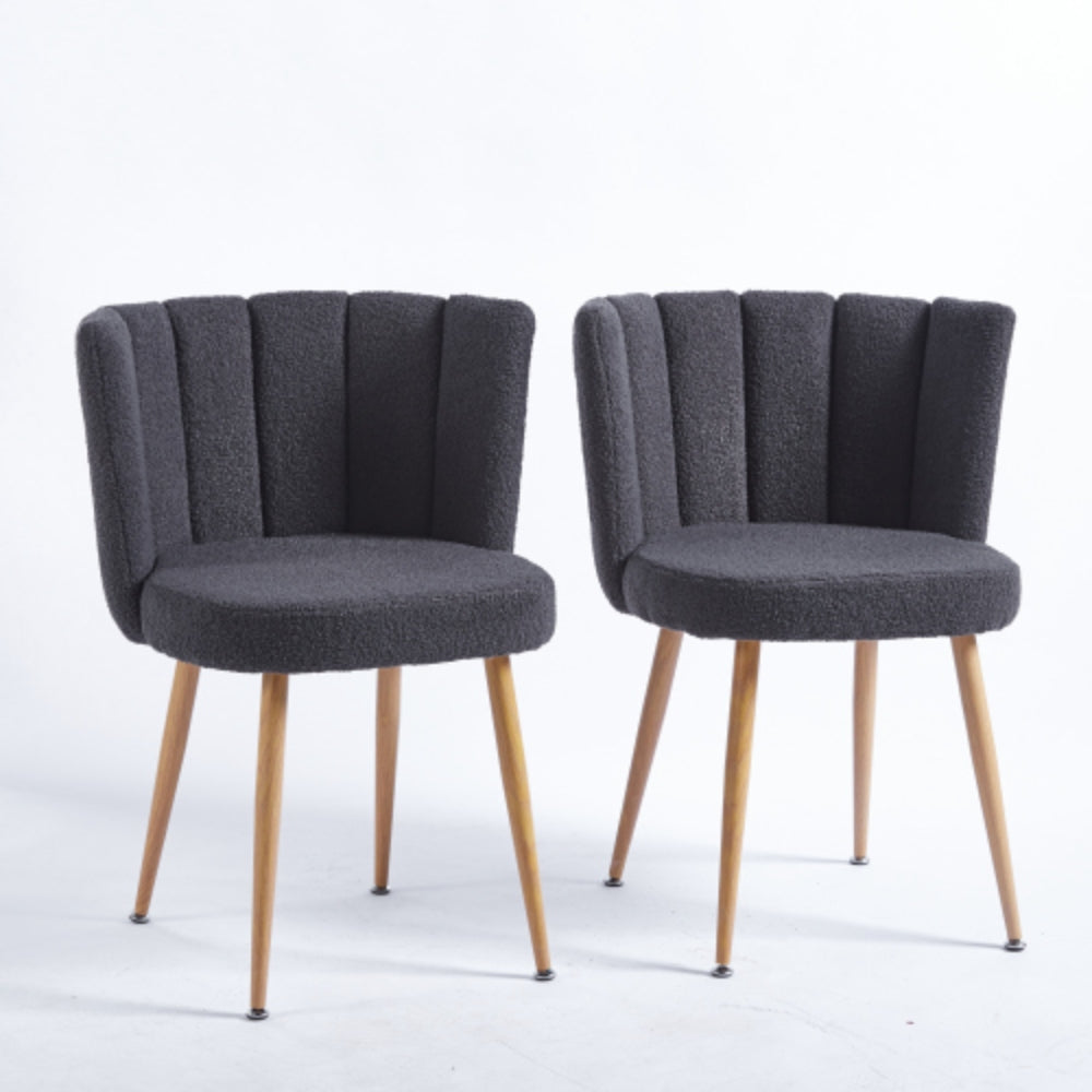 Set of 2 Modern Gray Dining Chairs with Iron Tube Wood Legs and Cushioned Backrest