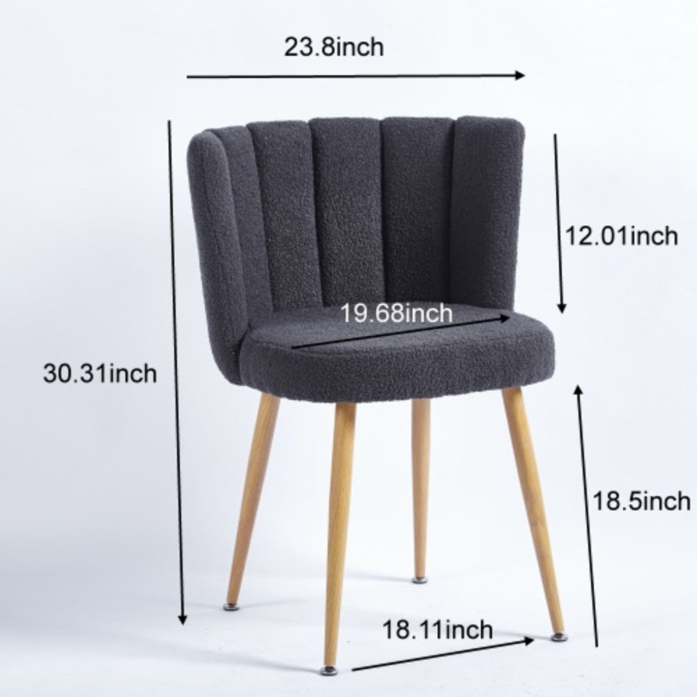 Set of 2 Modern Gray Dining Chairs with Iron Tube Wood Legs and Cushioned Backrest