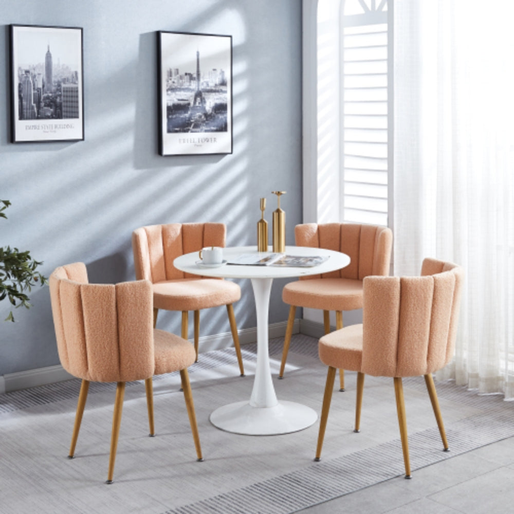 Set of 2 Modern Beige Dining Chairs with Iron Tube Wood Legs and Short Hair Cushions