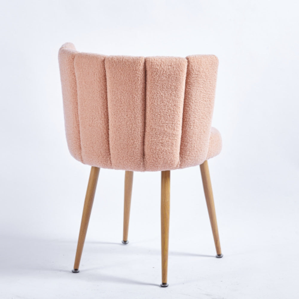 Set of 2 Modern Beige Dining Chairs with Iron Tube Wood Legs and Short Hair Cushions