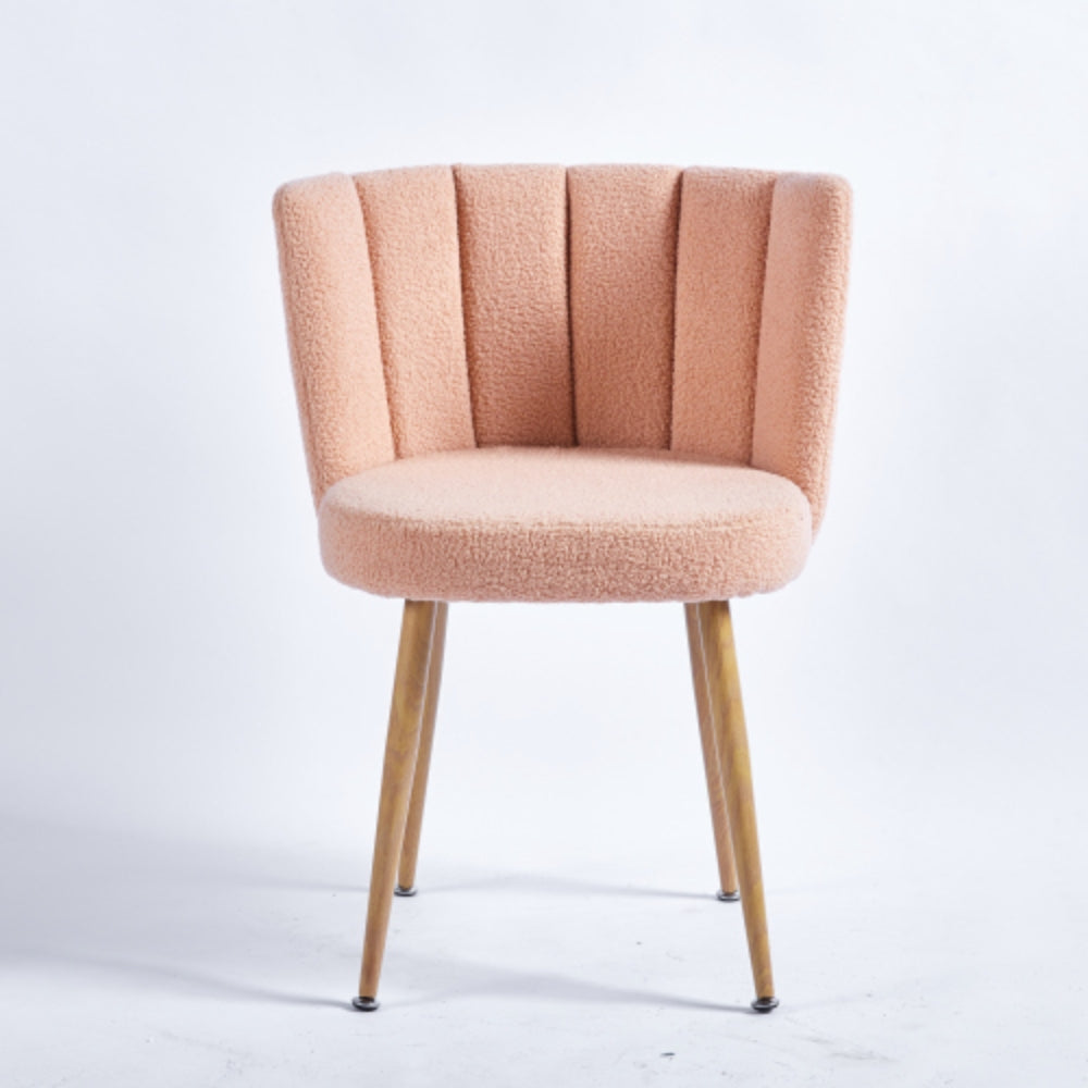 Set of 2 Modern Beige Dining Chairs with Iron Tube Wood Legs and Short Hair Cushions