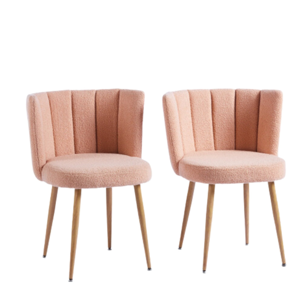 Set of 2 Modern Beige Dining Chairs with Iron Tube Wood Legs and Short Hair Cushions