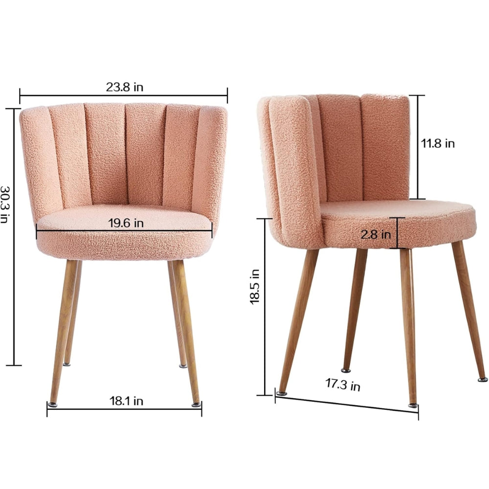 Set of 2 Modern Beige Dining Chairs with Iron Tube Wood Legs and Short Hair Cushions
