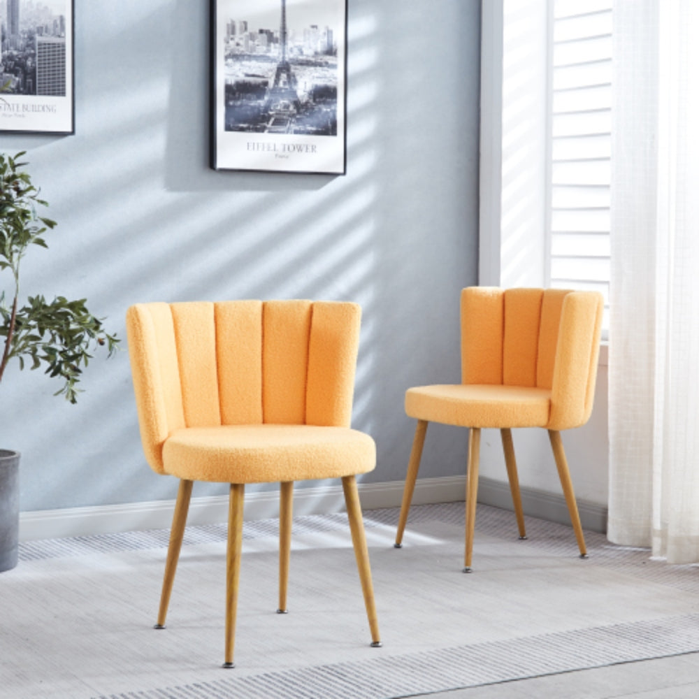 Set of 2 Modern Yellow Dining Chairs with Iron Tube Wood Legs