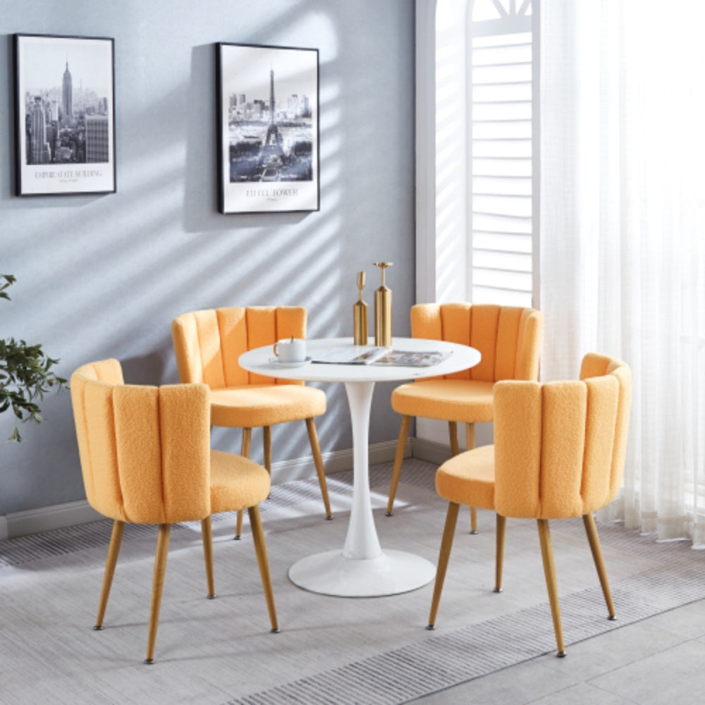 Set of 2 Modern Yellow Dining Chairs with Iron Tube Wood Legs