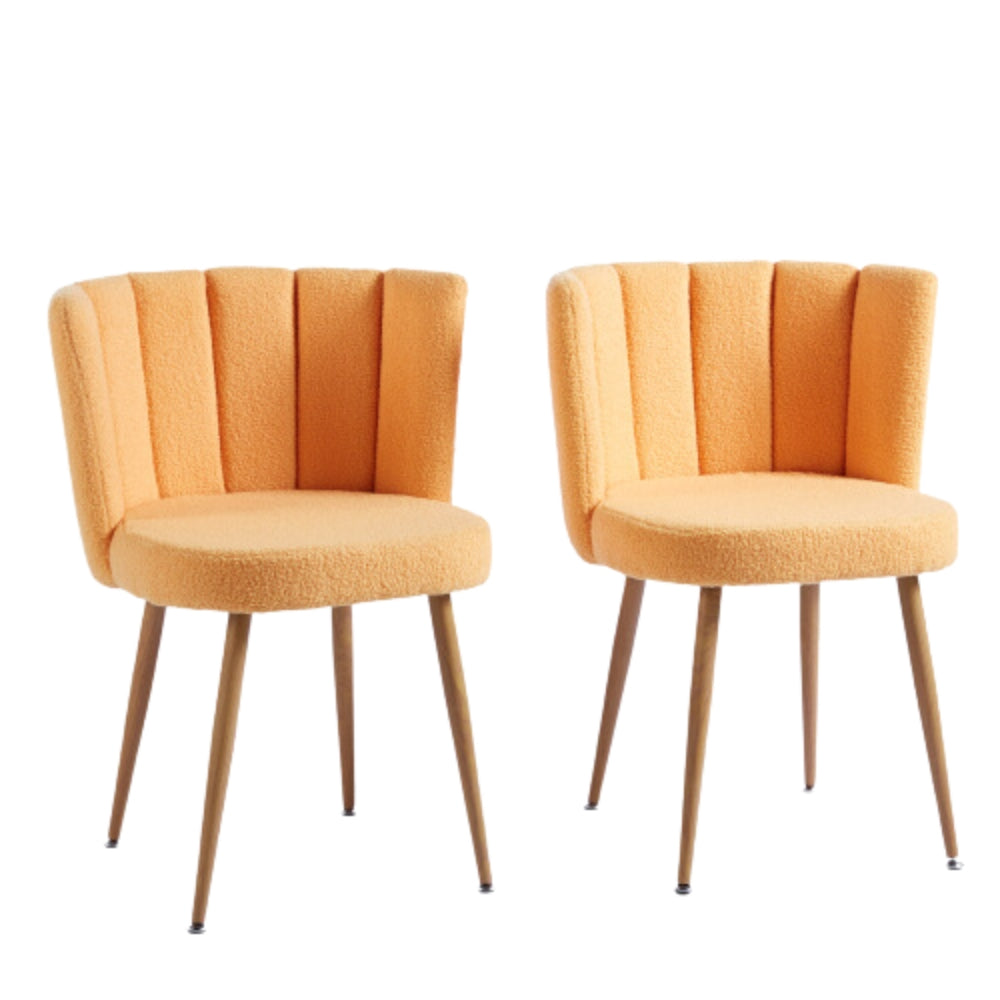Set of 2 Modern Yellow Dining Chairs with Iron Tube Wood Legs