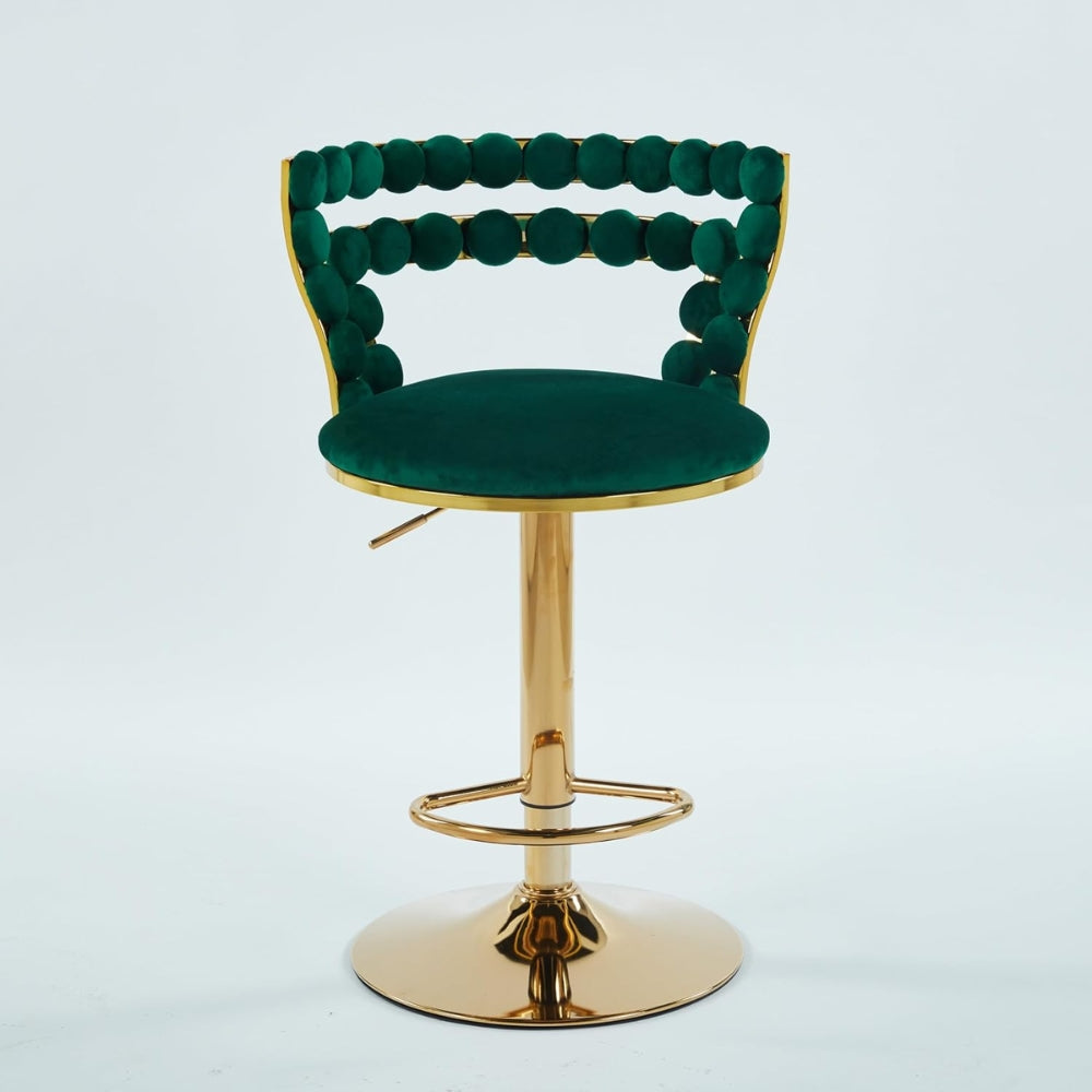 Set of 2 Modern Green Bar Chairs with Gold Iron Legs