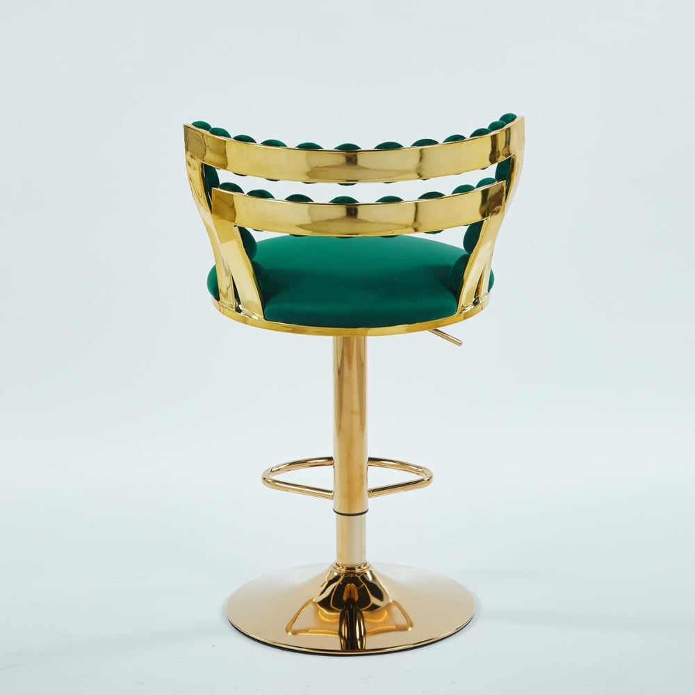 Set of 2 Modern Green Bar Chairs with Gold Iron Legs