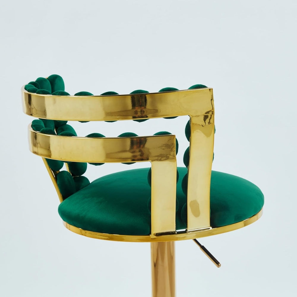 Set of 2 Modern Green Bar Chairs with Gold Iron Legs