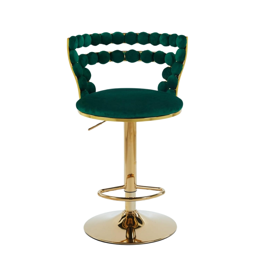 Set of 2 Modern Green Bar Chairs with Gold Iron Legs