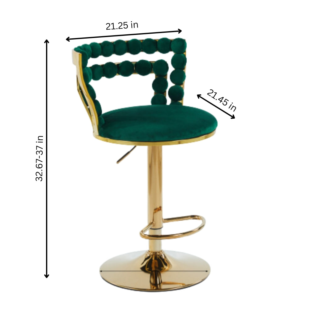 Set of 2 Modern Green Bar Chairs with Gold Iron Legs