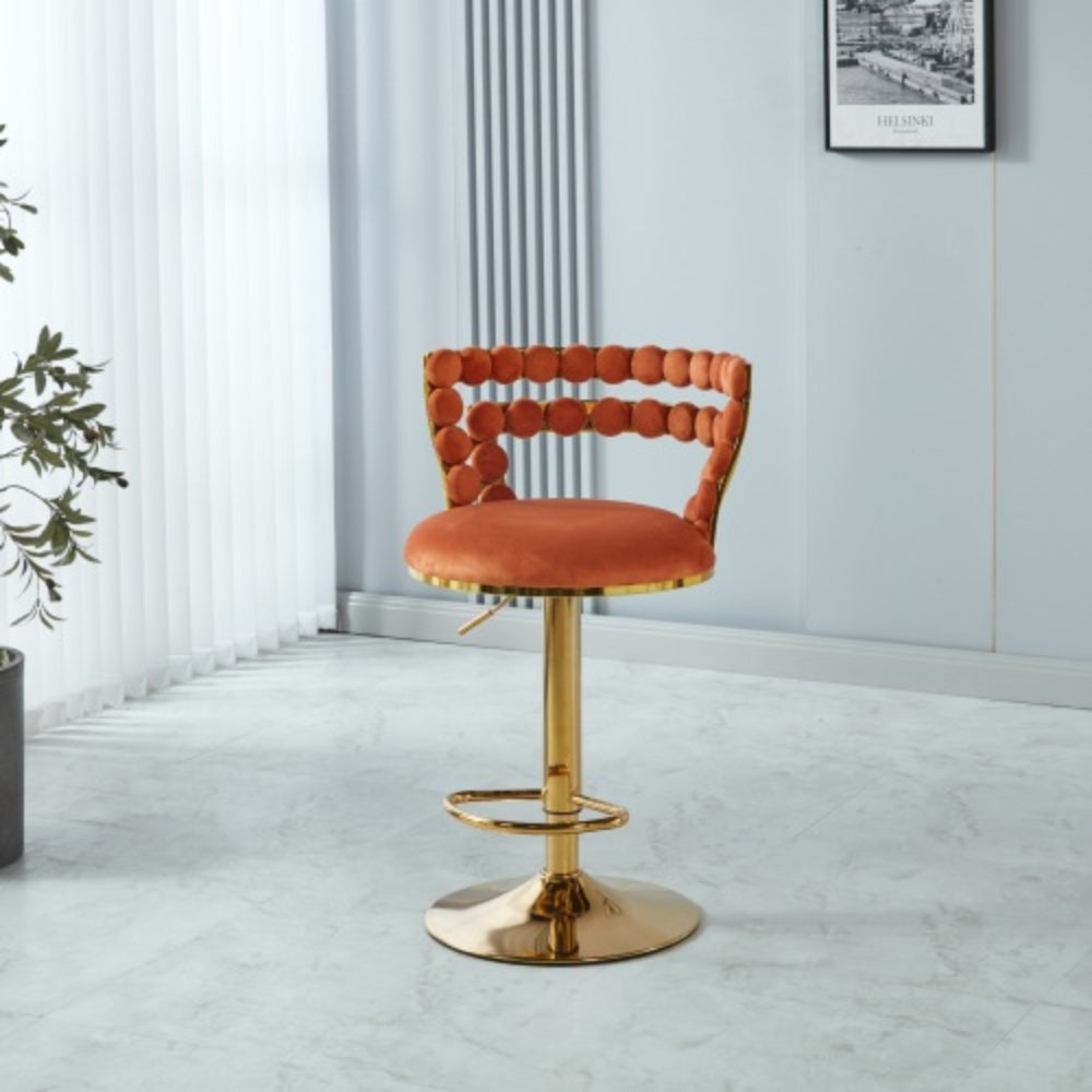 Modern Bar Chair Set of 2 with Soft Cushions and Golden Iron Legs for Dining