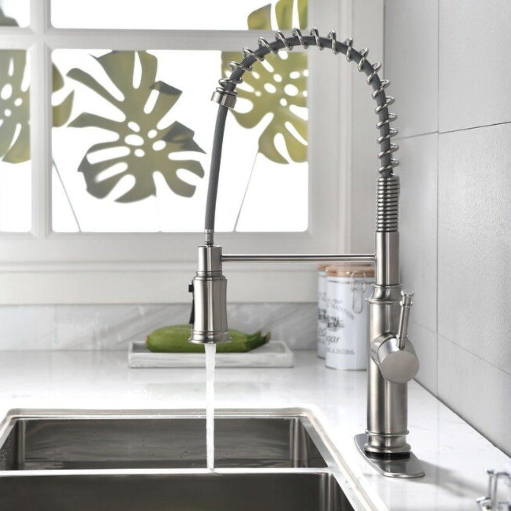 Commercial Single Handle Pull Down Sprayer Spring Kitchen Sink Faucet