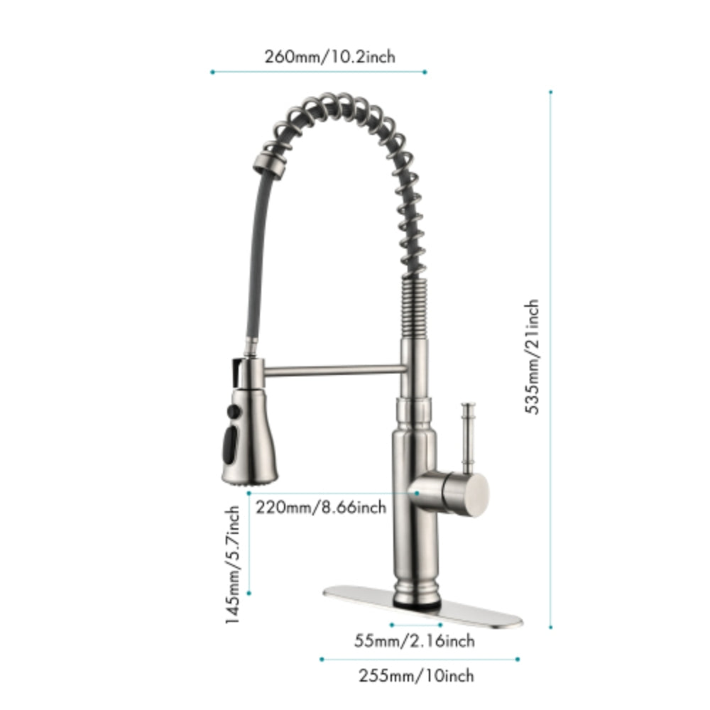 Commercial Single Handle Pull Down Sprayer Spring Kitchen Sink Faucet