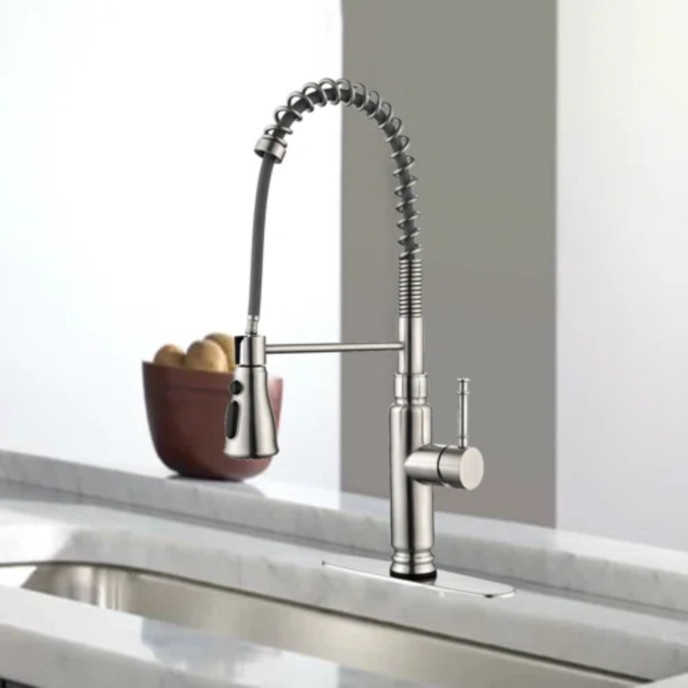 Commercial Single Handle Pull Down Sprayer Spring Kitchen Sink Faucet