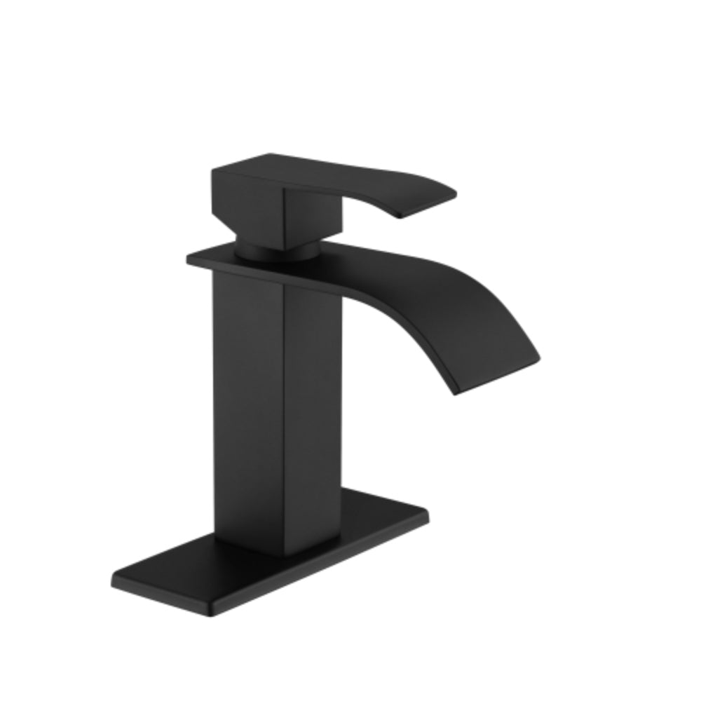 Modern Waterfall Spout Single Handle Bathroom Vanity Sink Faucet - Black
