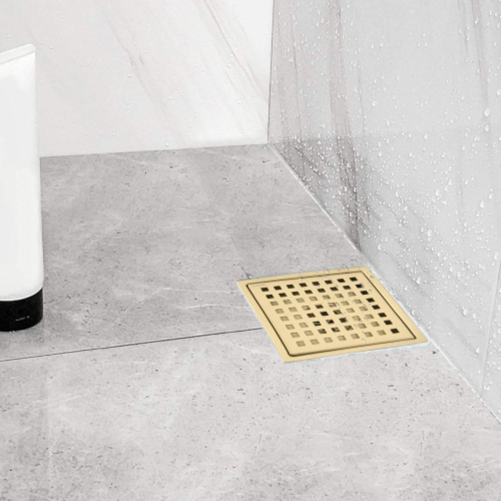 Modern 6-Inch Square Shower Floor Drain - Gold
