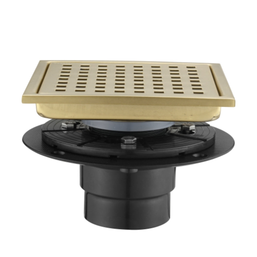 Modern 6-Inch Square Shower Floor Drain - Gold