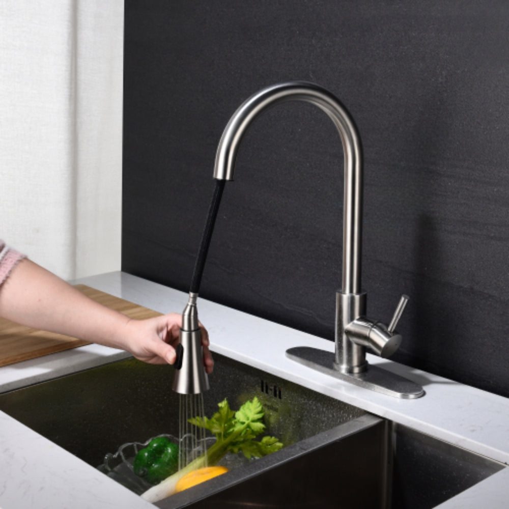 Convenient Kitchen Faucet with Pull-Out Sprayer - Silver