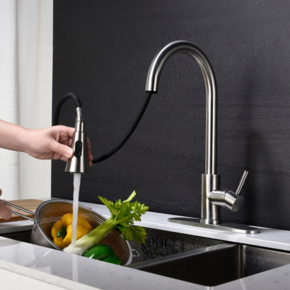 Convenient Kitchen Faucet with Pull-Out Sprayer - Silver