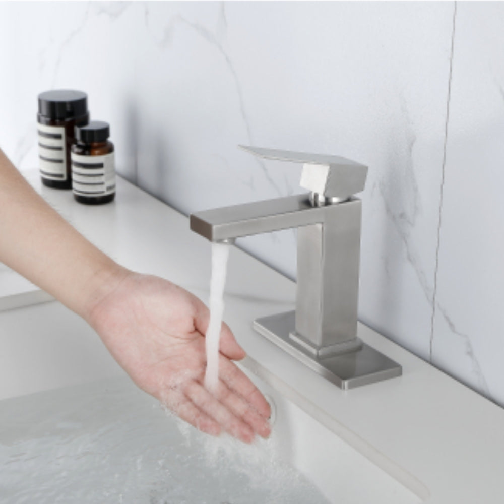 Sleek White Waterfall Spout Single Handle Bathroom Vanity Sink Faucet - Silver