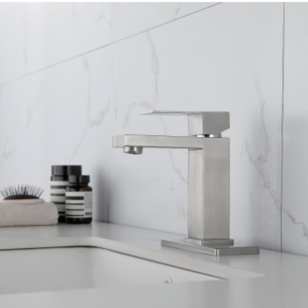 Sleek White Waterfall Spout Single Handle Bathroom Vanity Sink Faucet - Silver