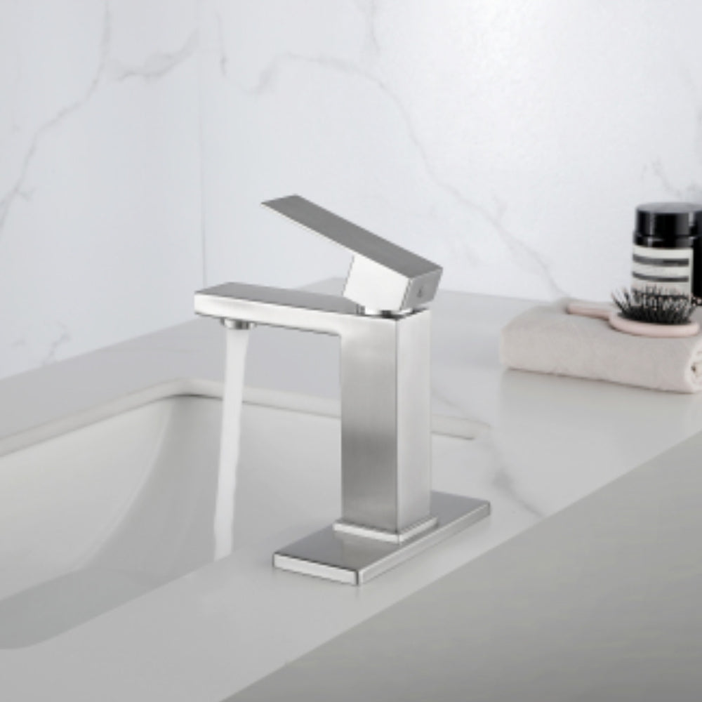 Sleek White Waterfall Spout Single Handle Bathroom Vanity Sink Faucet - Silver