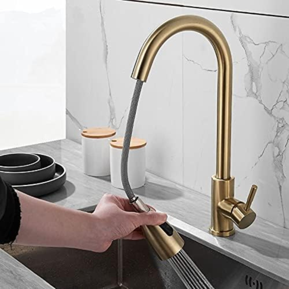Convenient Kitchen Faucet with Pull-Out Spray Head - Gold