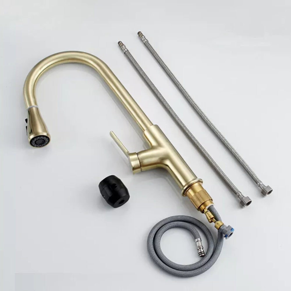 Convenient Kitchen Faucet with Pull-Out Spray Head - Gold