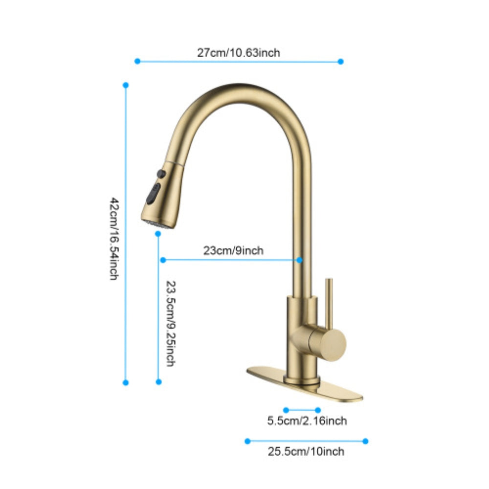 Convenient Kitchen Faucet with Pull-Out Spray Head - Gold