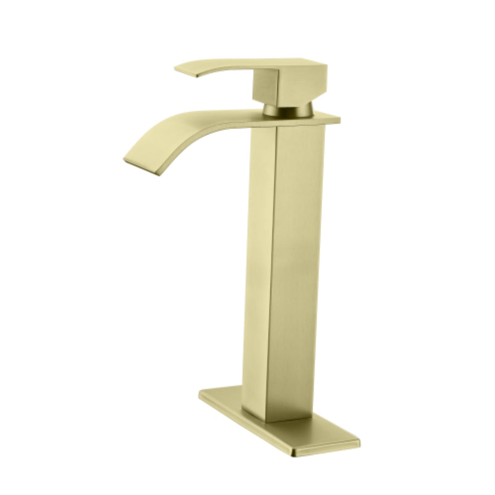 Waterfall Spout Bathroom Faucet Single Handle Bathroom Vanity Sink Faucet - Light Gold
