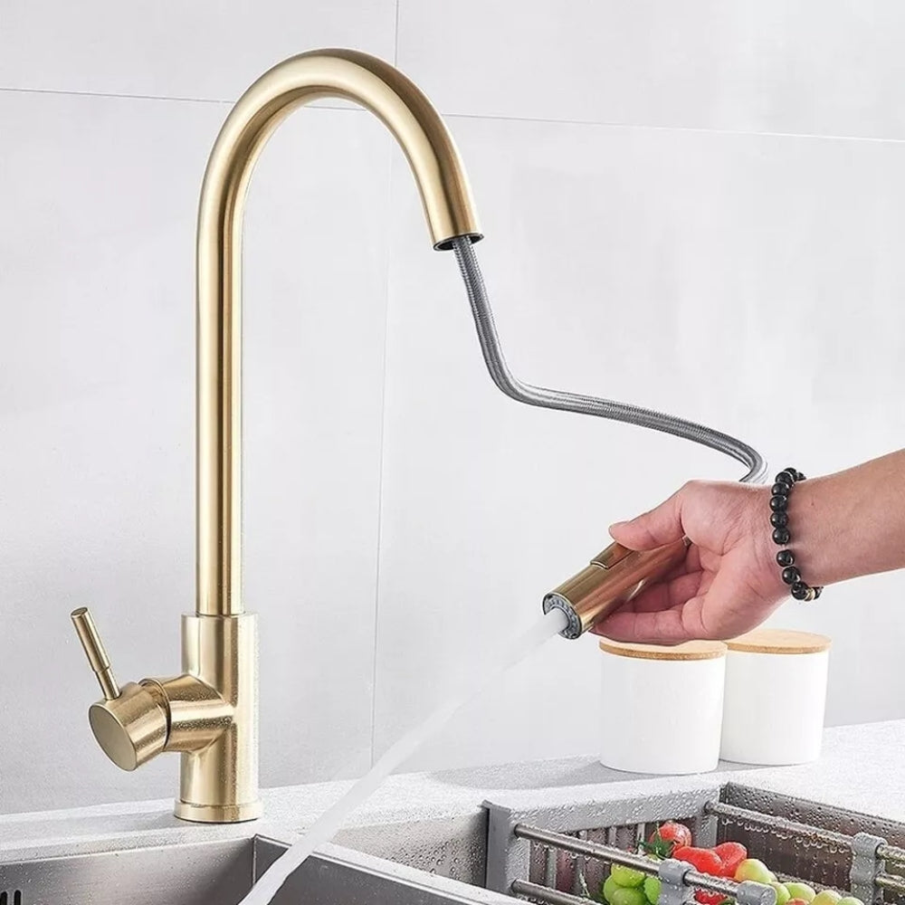 Convenient Kitchen Faucet with Pull-Down Sprayer - Gold