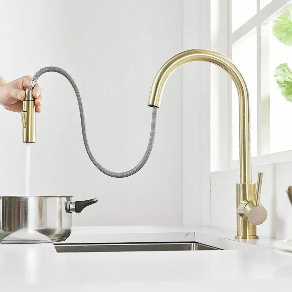 Convenient Kitchen Faucet with Pull-Down Sprayer - Gold