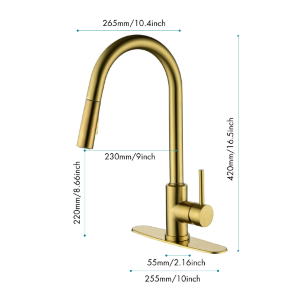 Convenient Kitchen Faucet with Pull-Down Sprayer - Gold
