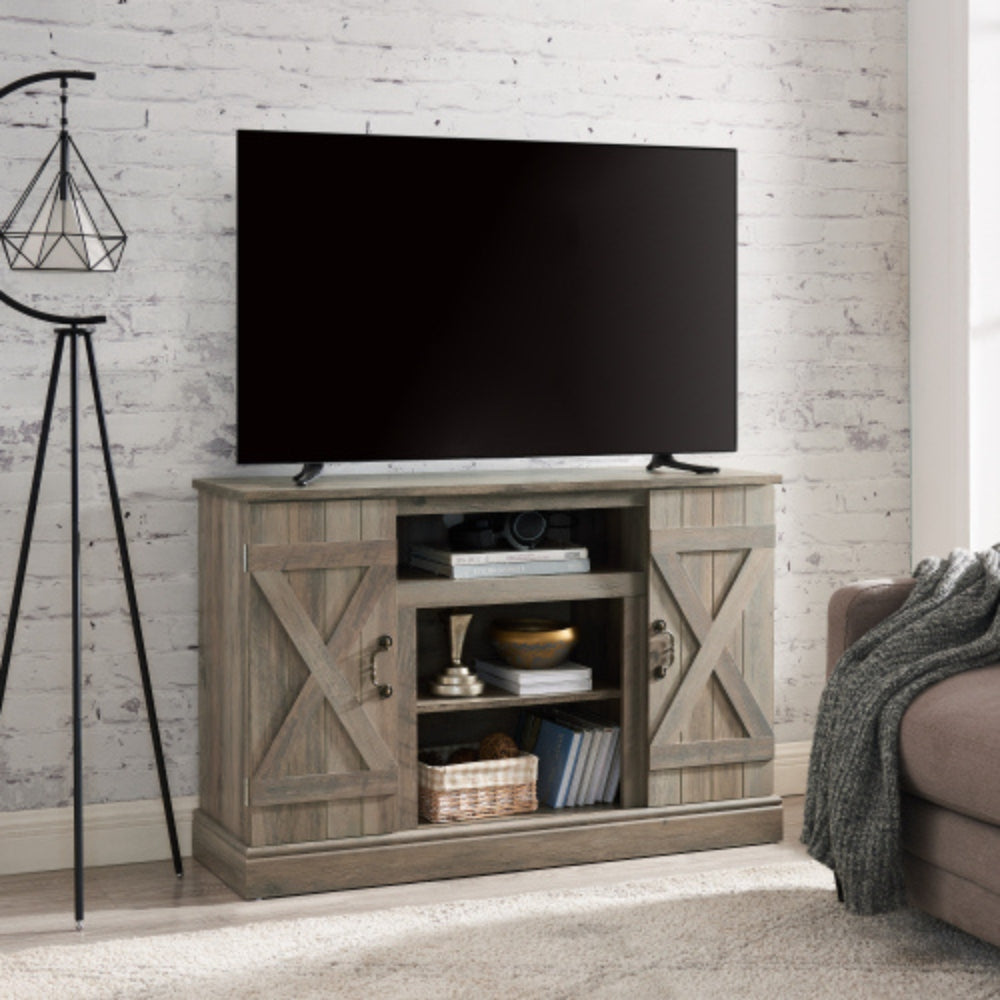 Farmhouse Media TV Stand with Storage for TVs up to 50 Inch Gray Wash