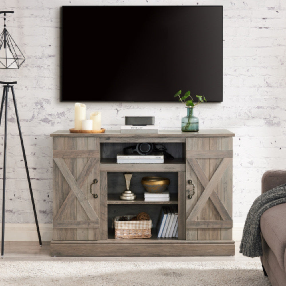 Farmhouse Media TV Stand with Storage for TVs up to 50 Inch Gray Wash