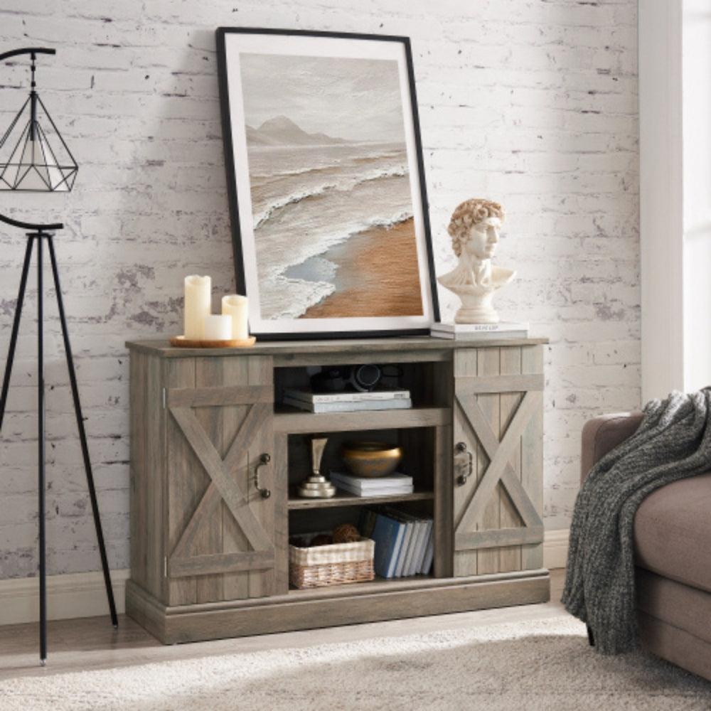 Farmhouse Media TV Stand with Storage for TVs up to 50 Inch Gray Wash