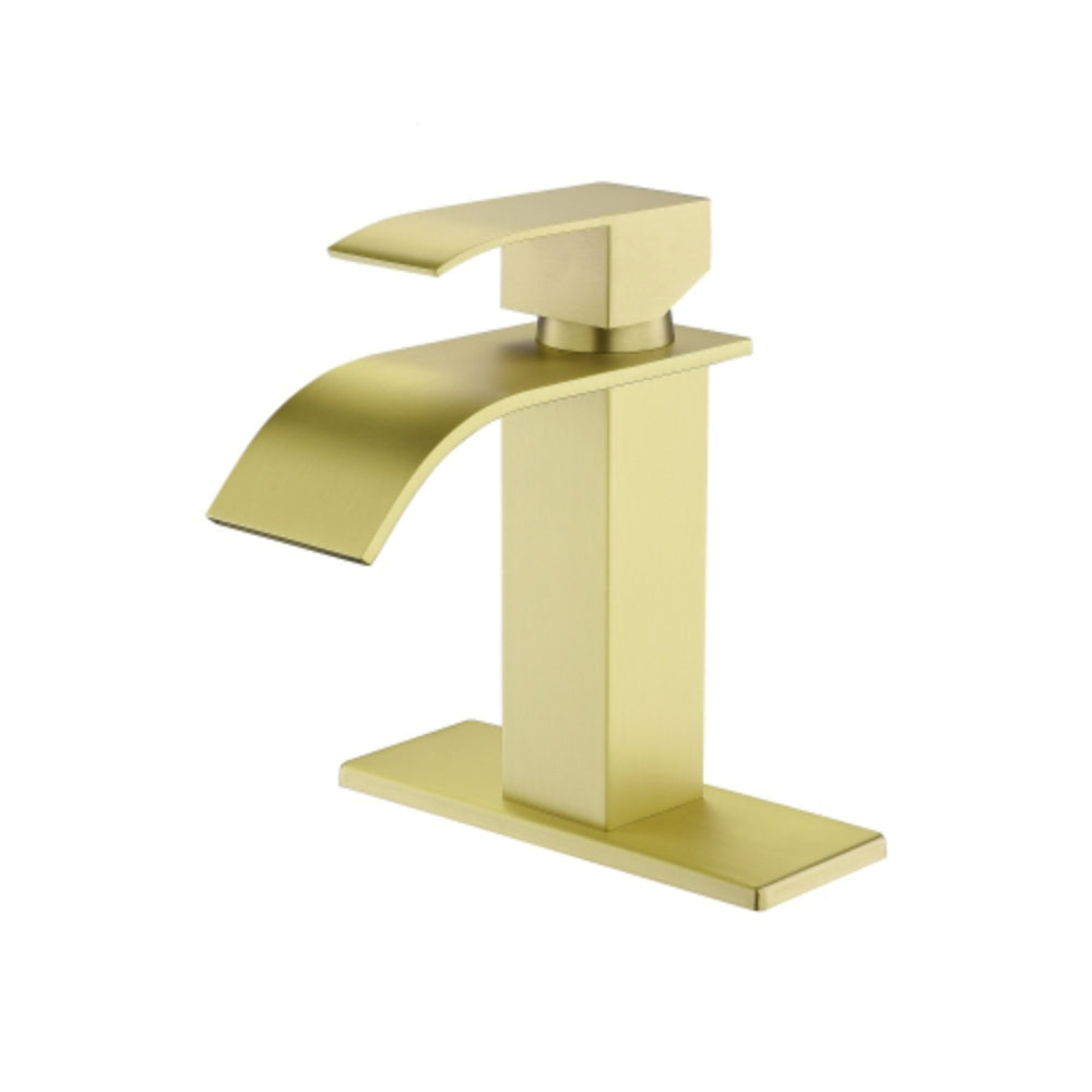Elegant Waterfall Spout Single Handle Bathroom Vanity Sink Faucet - Gold