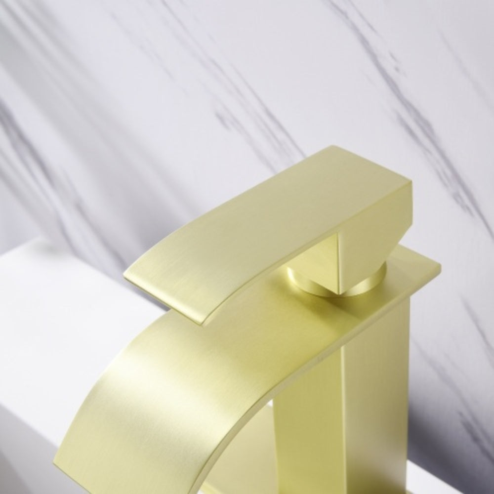 Elegant Waterfall Spout Single Handle Bathroom Vanity Sink Faucet - Gold