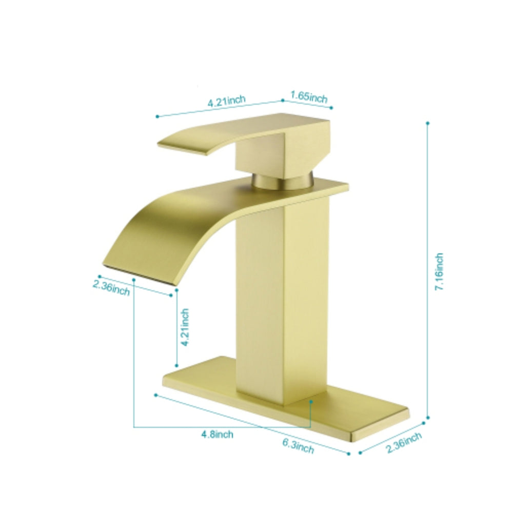 Elegant Waterfall Spout Single Handle Bathroom Vanity Sink Faucet - Gold