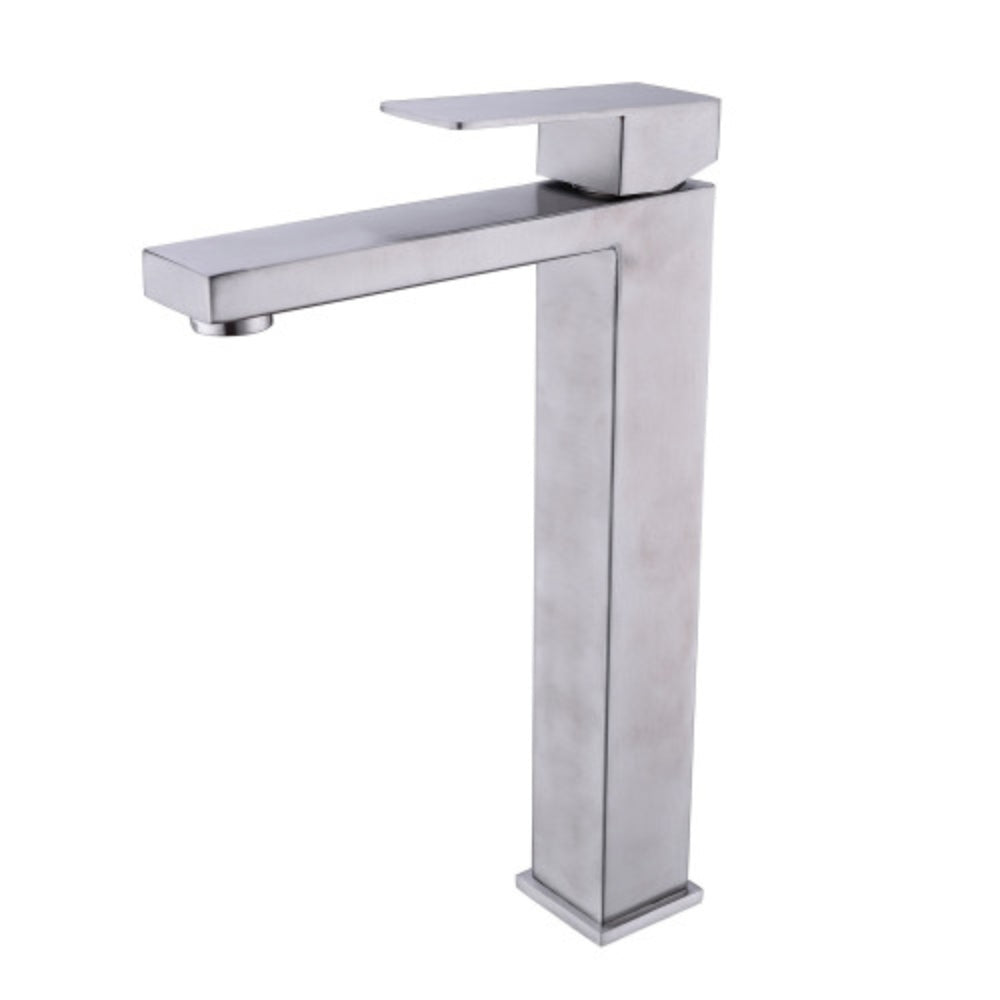 Sleek Brushed Nickel Single Handle Vanity Bathroom Faucet - Silver